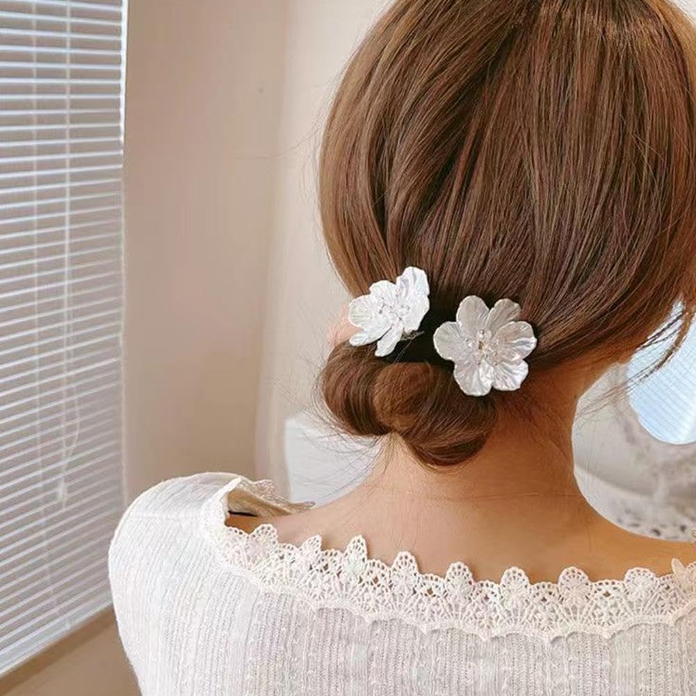1Pc White Flower Pearl Hair Bun Maker, Elegant Lazy Hair Curler, French Hairstyle Twist Bun Maker, Flower Pearl Hair, DIY Hair Styling Tool for Women and Girls, Hair Accessories