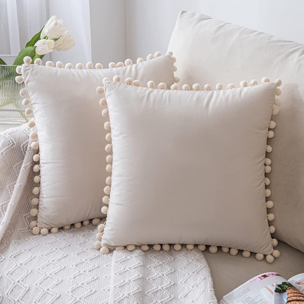 Comvi Beige Cushions with covers included sets 4 Pcs (2 Cushion