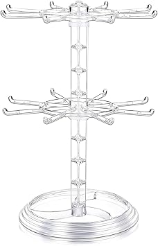 Keychain Display Stand 2 Tier Necklace Holder Necklace Rack Rotating Jewelry Display Plastic Counter Jewelry Holder for Malls Dressing Table Clear