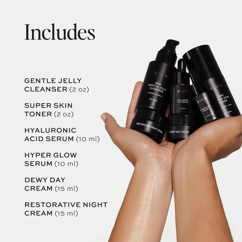 DIME Beauty The Works Discovery Set - 6-Piece Clean Skincare Starter Kit with Cleanser, Toner, Hyper Glow Serum, Hyaluronic Acid Serum & Day/Night Creams, Vegan & Cruelty-Free thumbnail 6