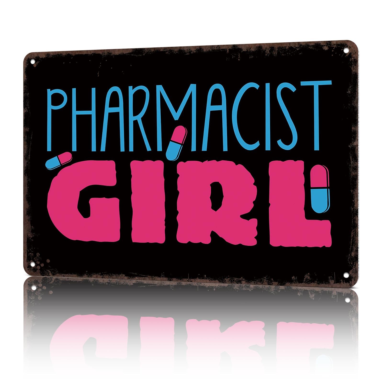 KWQDOZF Vintage Metal Signs Pharmacist Girl Pills Funny Tin Sign Poster Wall Art For Home Room Bedroom Office Decor 8x12inch