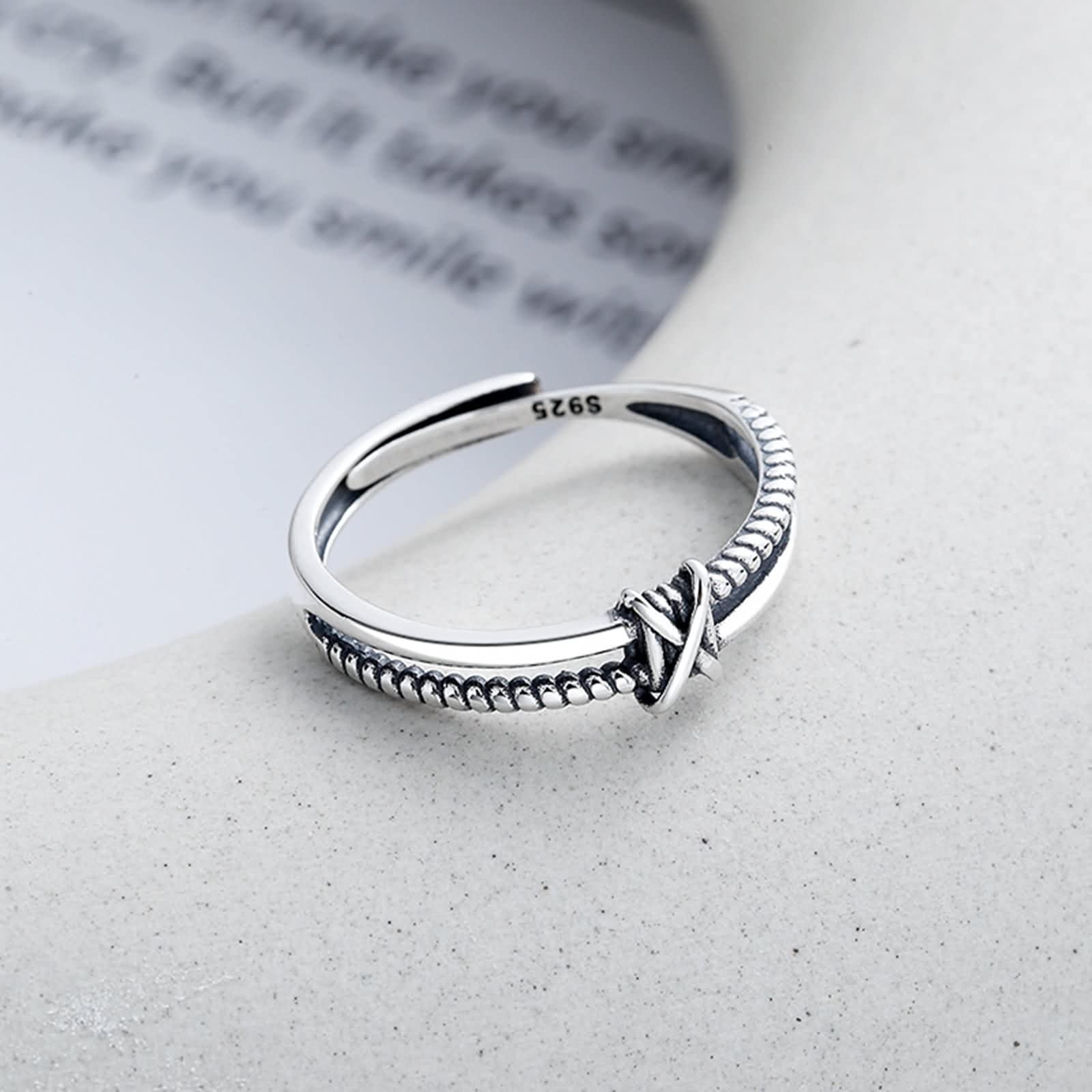 Anelli in argento Sterling alla moda, graziosi anelli per le donne 2 file corda di canapa regolabile per mamma gioielli regali, Adjustable, Argento sterling, Nessuna pietra preziosa
