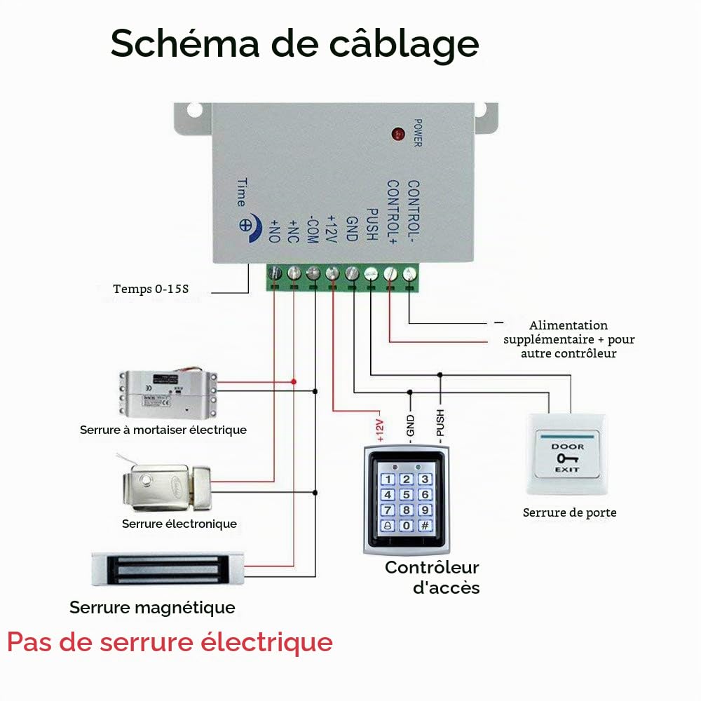 YAVIS Kit Système de Contrôle d'accès, RFID Programmable Clavier de Contrôleur en Métal, Housse étanche, Verrouillage à Boulon électrique, DC 12V 3A Alimentation, Bouton EXIT, Keyfobs ID 10pcs