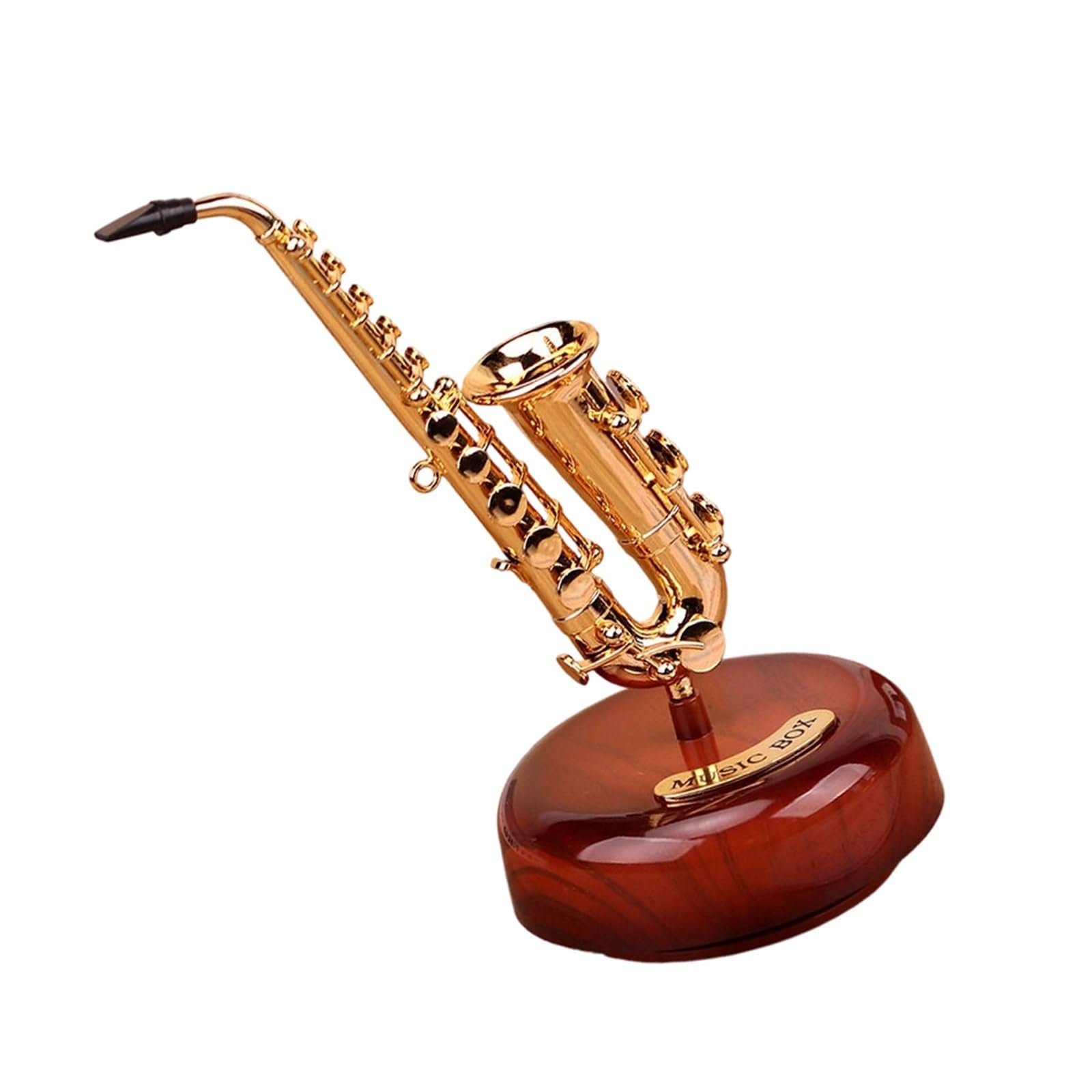 ZXFJYUIP Rotating French Horn Pipa Moon Lute Music Box Guitar Instrument Model Office/living Room Decoration(Saxophone)