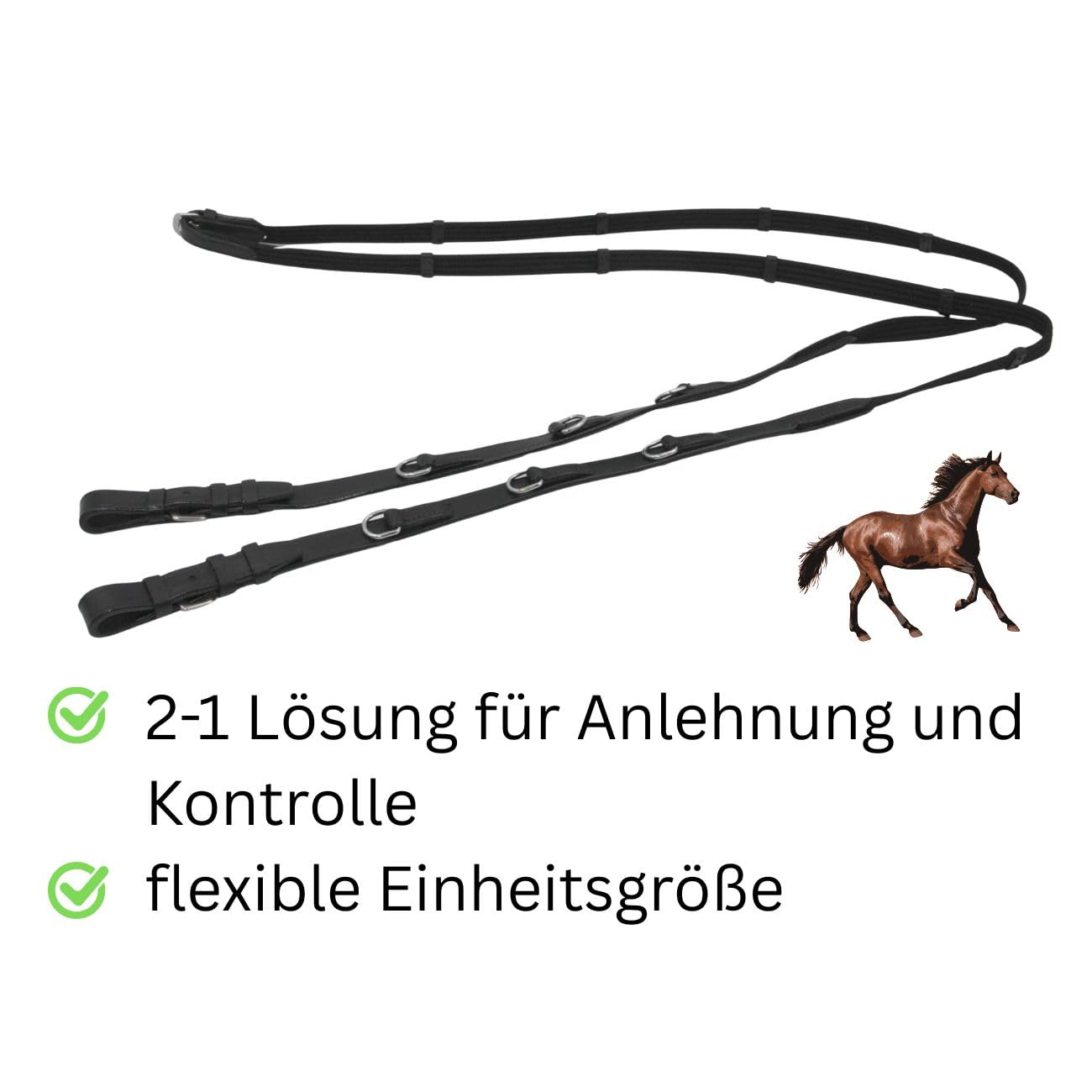 AMKA Thiedemann-Kombination Hilfszügel, schwarz, Warmblut, verstellbar