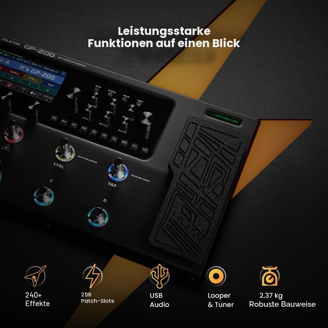 VALETON Gitarren Bass Effektpedal Multi-Effekte Prozessor Amp Modeling IR Cabinets Simulation mit FX Loop MIDI I/O Expression Pedal Stereo OTG USB Audio Interface GP-200 + Bag