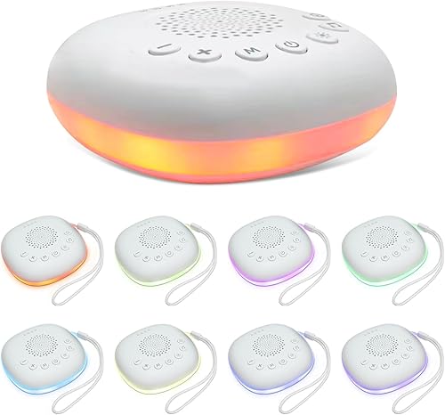 Máquina de ruido blanco - Máquina de sonido portátil con 20 sonidos relajantes, 9 colores, luz nocturna para bebés, niños y adultos, función de