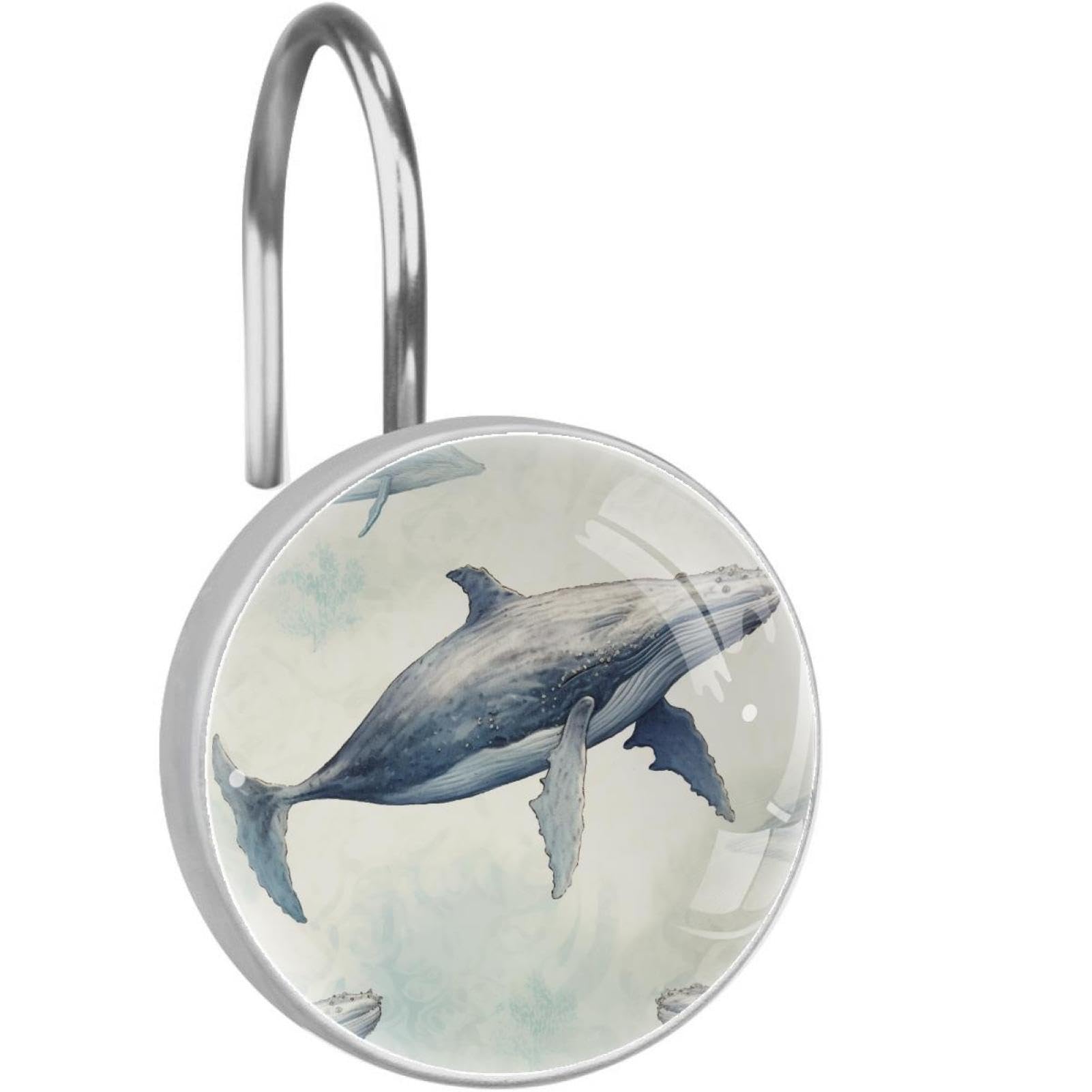 Ganchos de cortina para ducha que no se oxidan con diseño retro de ballena