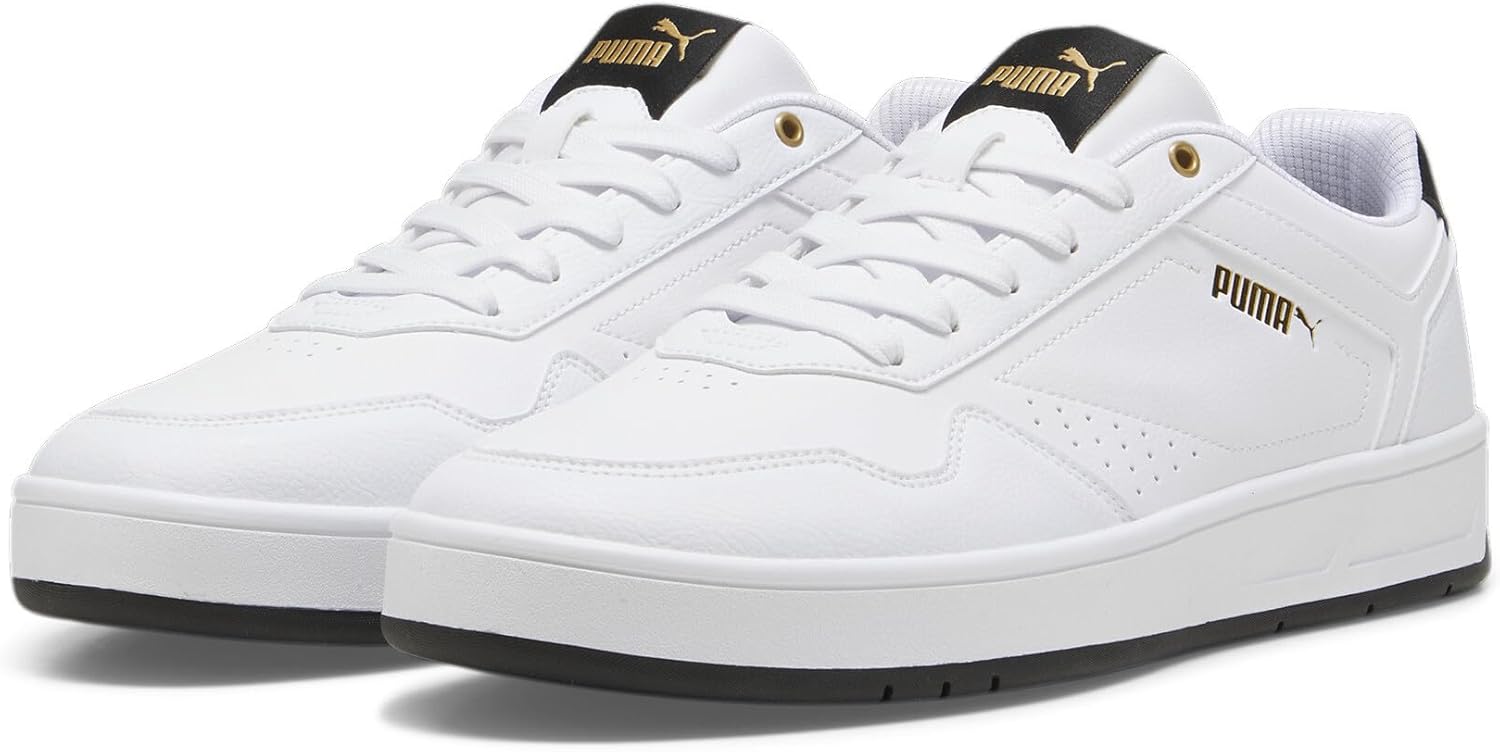 PUMA Court Classic yetişkin spor ayakkabısı, Beyaz Siyah Altın, 42 EU