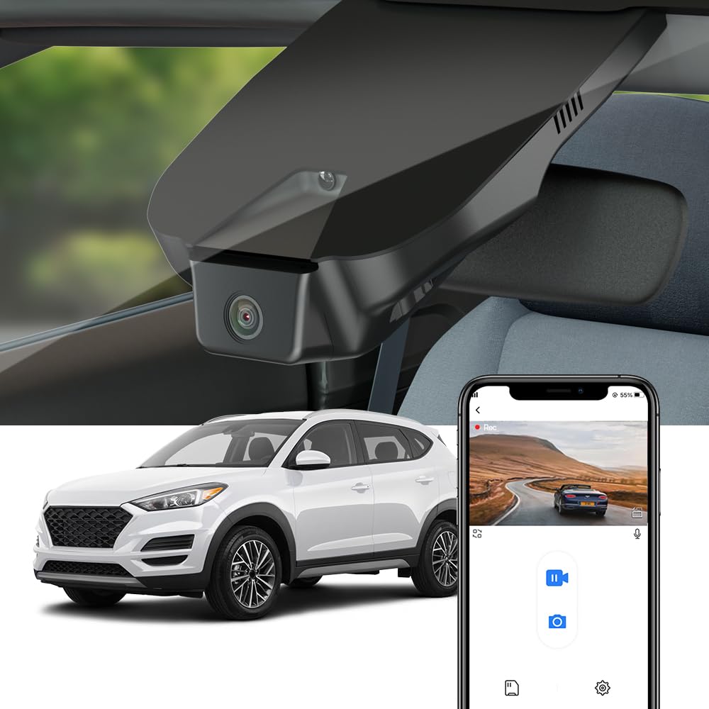 Fitcamx Dashcam 4K kompatybilny z Hyundai Tucson (3. generacji) 2016-2021, OEM kamera samochodowa UHD 2160P WiFi, noktowizor, nagrywanie w pętli, G-Sensor, WDR Dasch-cam Car, Plug & Play, karta 64 GB