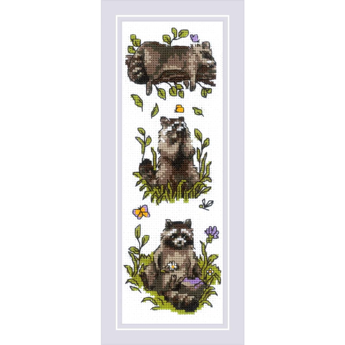 Riolis Multicolor - Three Raccoons 2223, Cross Stitch Kits 3¼X9½, Cross Stitch Kits For Adults, Counted Cross Stitch Kits, Embroidery Kit For Beginners & Advanced, Crossstitching Kits, Counted Stitching Kits