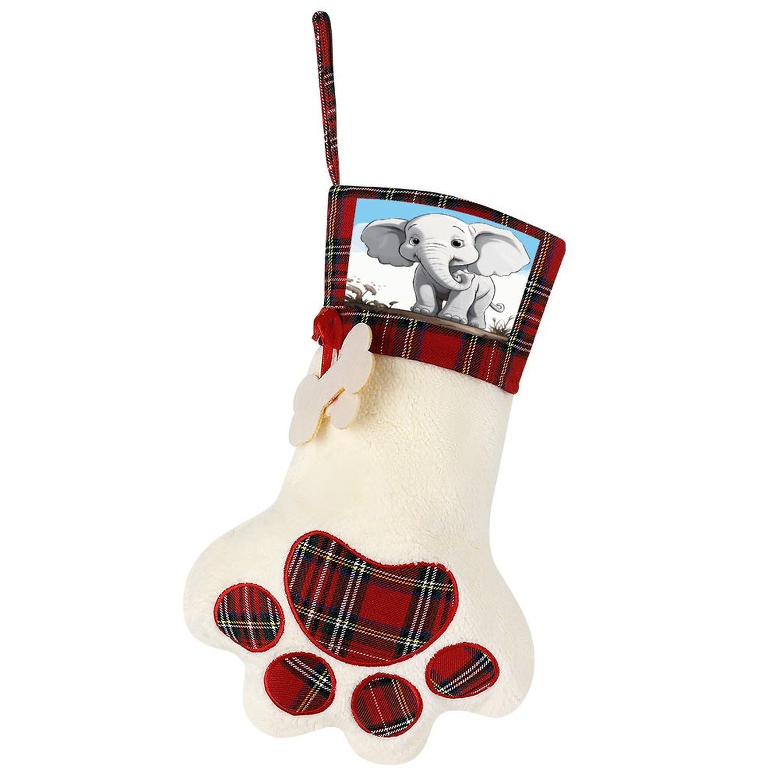 White Elephant Dog Christmas Stocking,Custom Pet Paw Christmas Stockings Xmas Hanging Stockings Paw Shape Stocking for Xmas Tree Fireplace Hanging Christmas Party