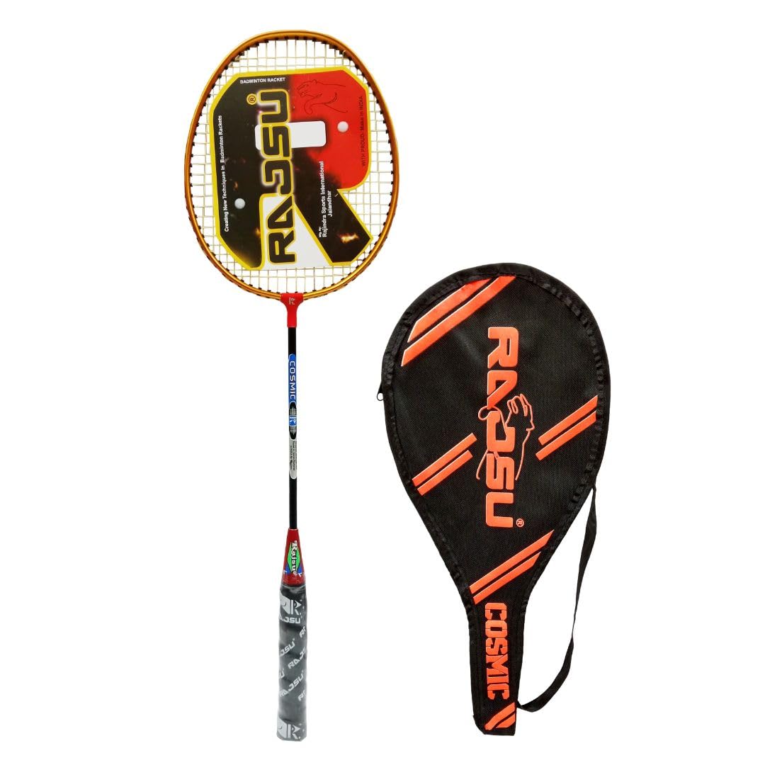 Cosmic Tempered Steel Shaft Badminton Racket with Half Racket Cover for Beginner Players | Wide Body | Anodized Head | Color: Multicolor-image-1