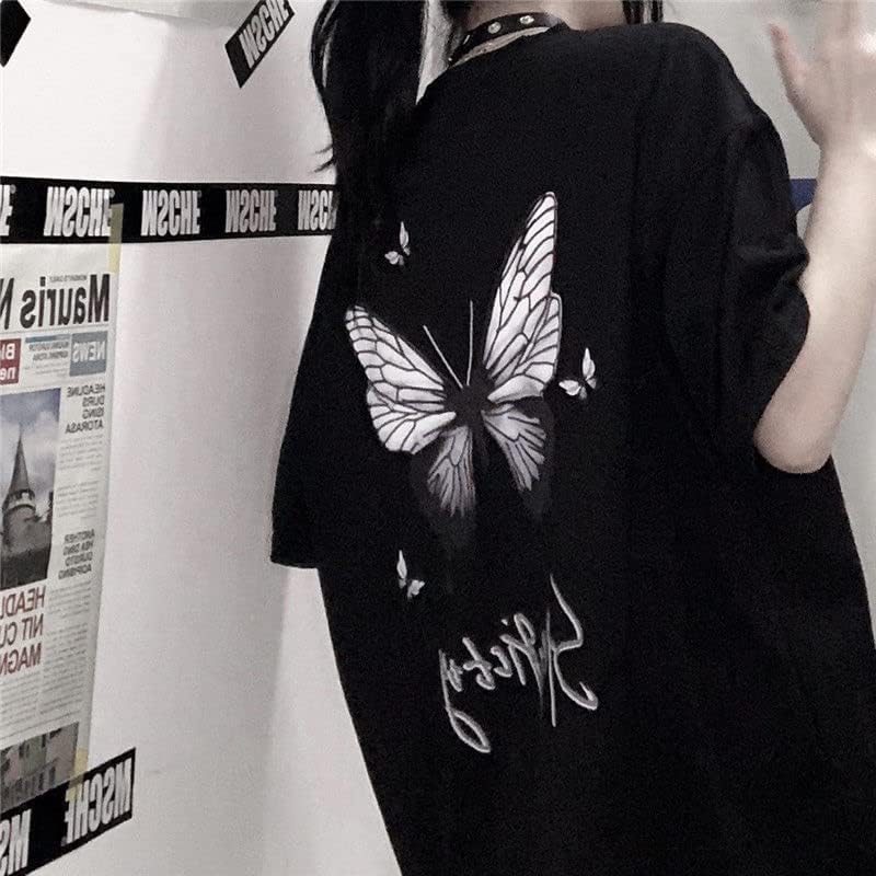 Gothic T Shirt Women Butterfly Print Short Sleeve T Shirt Women Loose Harajuku Style Black Design Short Sleeve Top - Image 3