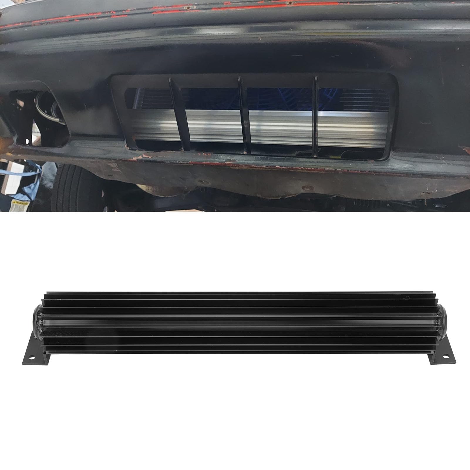 AMONIDA Radiatore Dell'olio per Trasmissione a Doppio Passaggio in Alluminio da 18 Pollici Raffreddamento Rapido per Camion Auto Universale (BLACK)