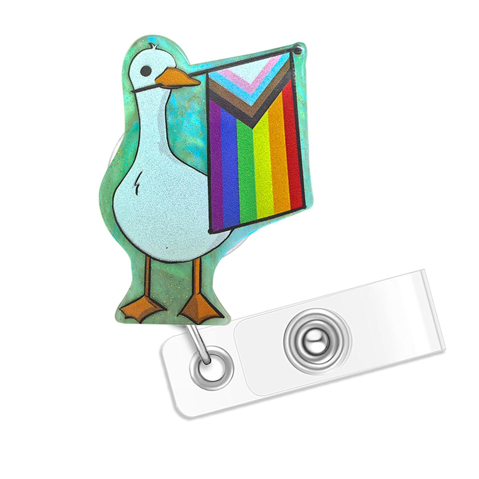 Cute Rainbow Flag Silly Goose LGBT Badge Reel, Funny Badge Reels Retractable, Name Badge Holder Reel ID Clip, Cute Animal Pediatric Decorative for