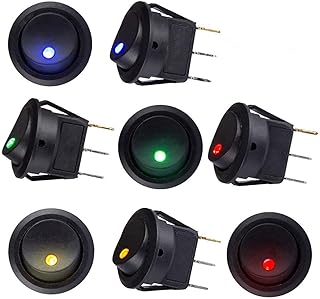 Sunerly, interruttore rotondo on-off illuminato per auto, barca, camion, rimorchio, 8 pezzi, CC 12 V, 20 A, interruttore SPST con luci LED 4 colori