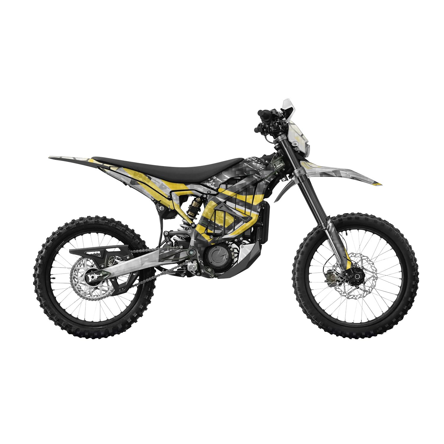 Carbon Fiber Surron Ultra Bee Graphics Kit Wrap - Grunge Star Yellow - Sur-Ron Skin - Premium 3M Vinyl Protective Wrap Decal Cover - Easy to Apply | Crafted in The USA by MightySkins