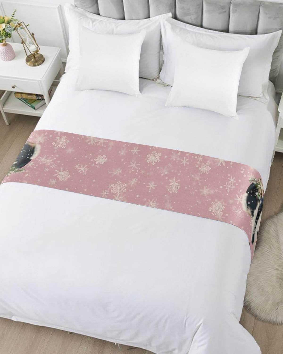 Teamery Bed Runners & Scarves, Merry Christmas Bed Runner, Bed Scarf Protector Decorative Accent Bedding Scarf for Hotels Homes and Guestrooms, 102 x 20 inches