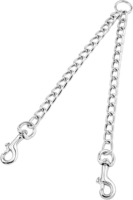 HAPPY HACHI Double Dogs Lead 2 Way Iron Chain Leash Coupler Twin Pet Trainer Safety Rope Splitter for Walking Training (XS-2.5mm*40cm)