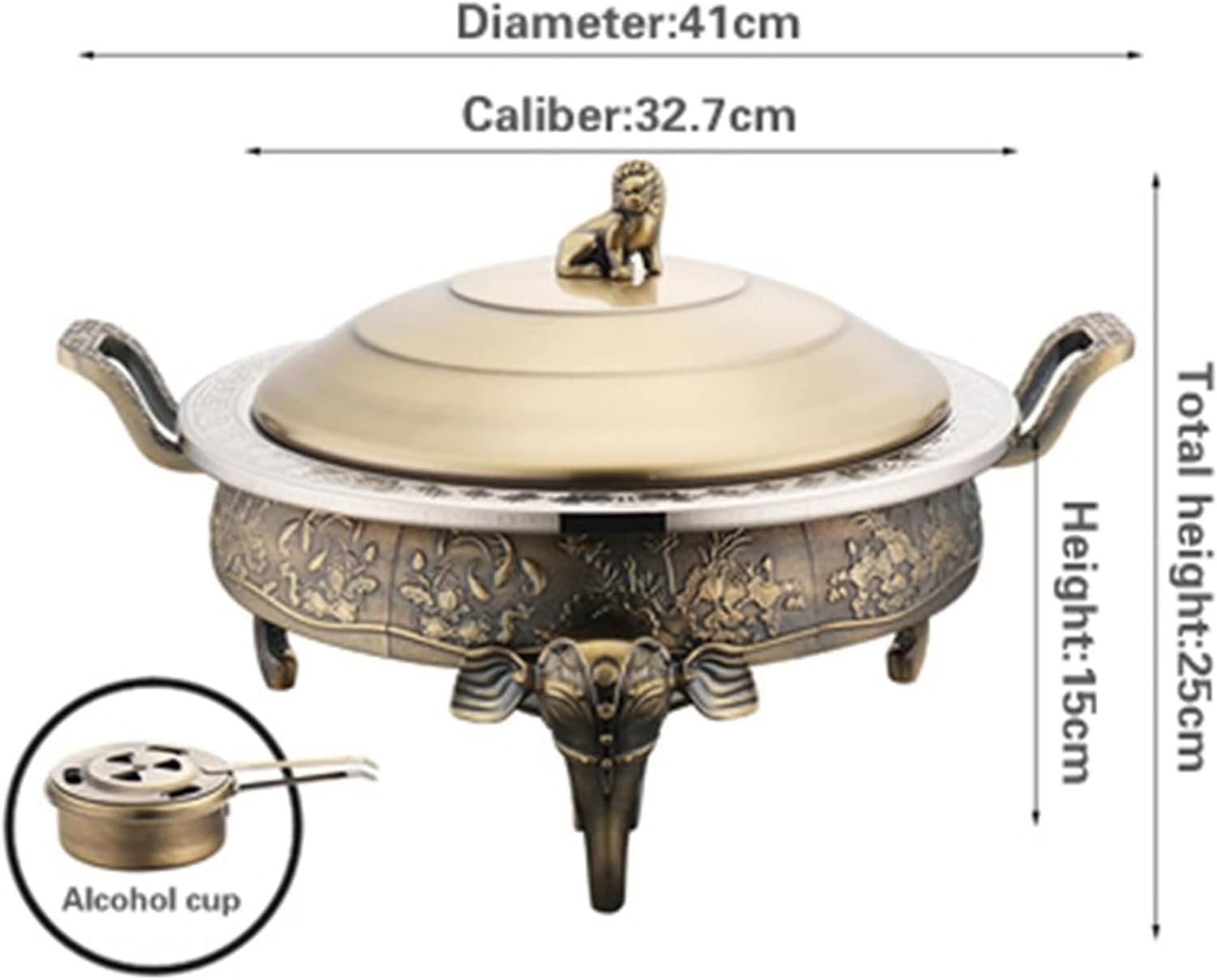3L Round Chafer and Buffet Warmer Set, Stainless Steel Chafing Dish with Food Pans, Fuel Holder, Pot Lid and Bottom Stand for Home and Restaurant (Copper) (Copper) (Bronze)