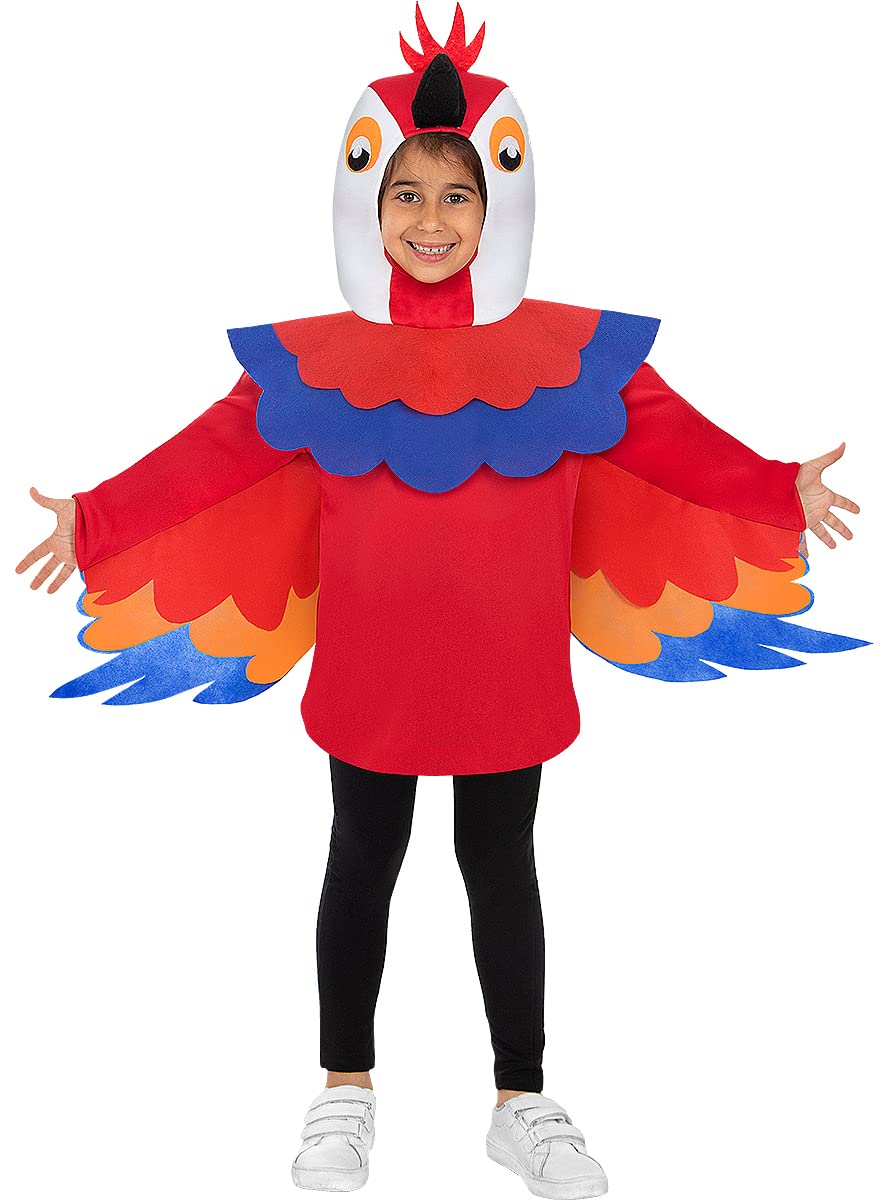 Funidelia | Disfraz de loro para niño y niña Animales, Aves, Pájaros - Disfraz para niños y divertidos accesorios para Fiestas, Carnaval y Halloween - Rojo