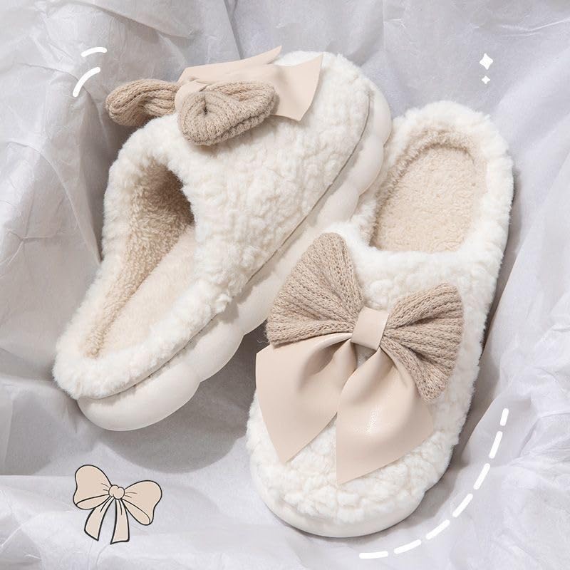 Image of Unisex Winter Flip Flop Slipper for Men and Women Soft Faux Fur Slip On Indoor Home Slides Slipper for Bedroom Sandals