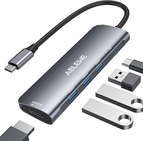 Hub USB C, adaptador multipuerto USB C a HDMI, Thunderbolt 3 a HDMI con HDMI 4K, 3 USB 3.0 y adaptador de carga PD de 100 W para MacBook ProAir