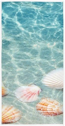 Toallas de mano de playa con conchas marinas, toallas de baño, toallas de baño de agua de mar verde azulado, toallas de baño, toallas de cocina,