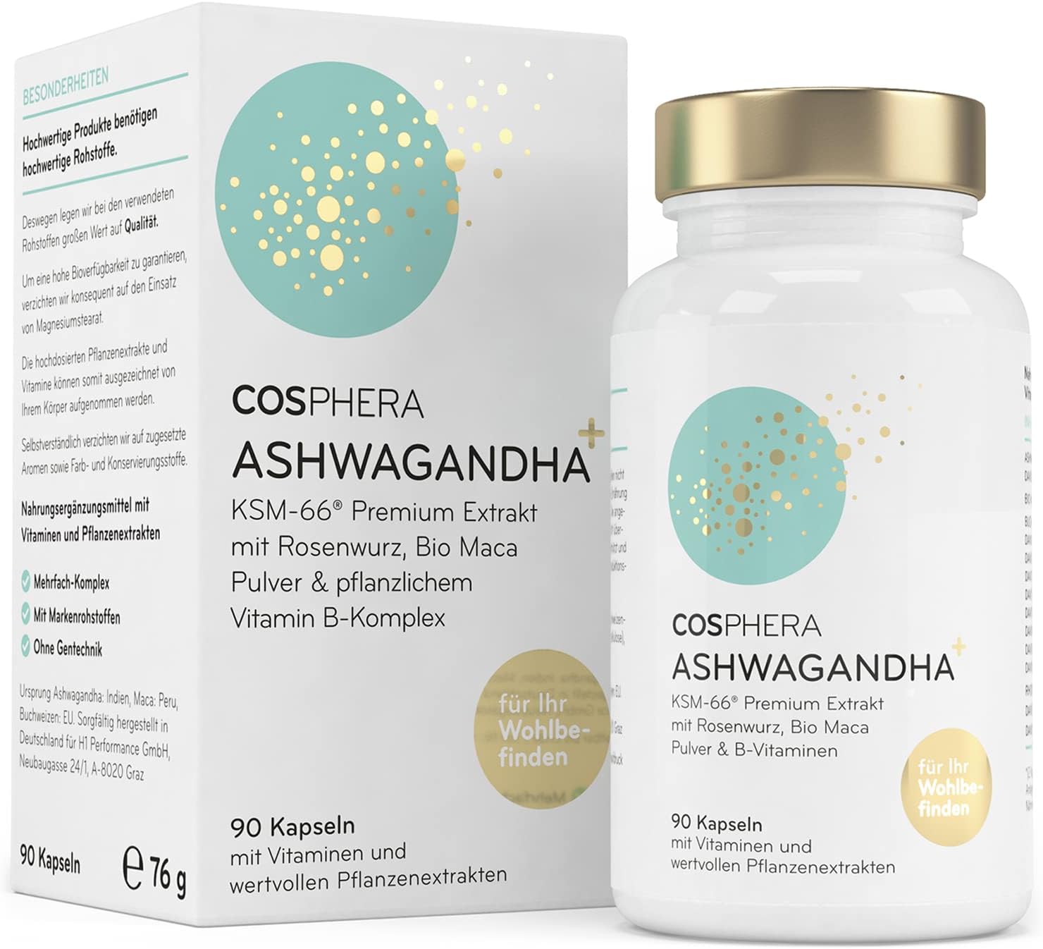 Ashwagandha Kapseln 500mg hochdosiert Vegan - Ashwagandha Extrakt aus KSM66 Markenrohstoff I Schlafbeere Komplex mit Rhodiola Rosea (Rosenwurz), Maca Pulver & B-Vitaminen, wie Biotin & Folsäure