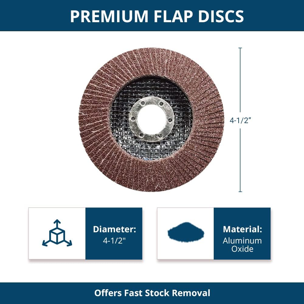 Benchmark Abrasives 4.5" x 7/8" Aluminum Oxide Flap Discs for Sanding, Grinding, Finishing, Stock Removal on Stainless Steel, Carbon Steel Alloys Metals (10 Pack) - 60 Grit