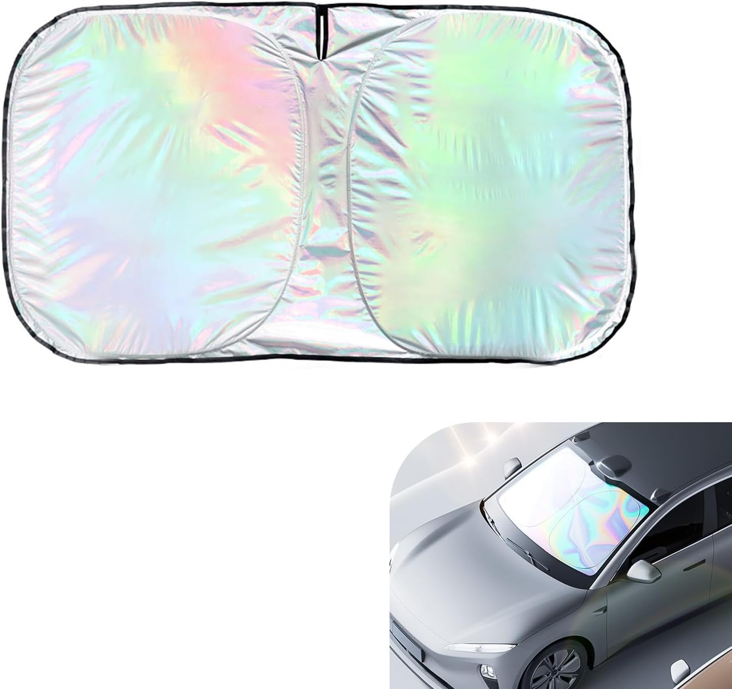 Iridescent Sun Shade for Car Windshield, Car Front Windshield Titanium Silver Sun Shade, Foldable UV Protective Universal Auto Sunshade, Suitable for Most Cars (55.1 * 27.5inch) Iridescent Sun Shade for Car Windshield, Car Front Windshield Titanium Silver Sun Shade, Foldable UV Protective Universal Auto Sunshade, Suitable for Most Cars (55.1 * 27.5inch)