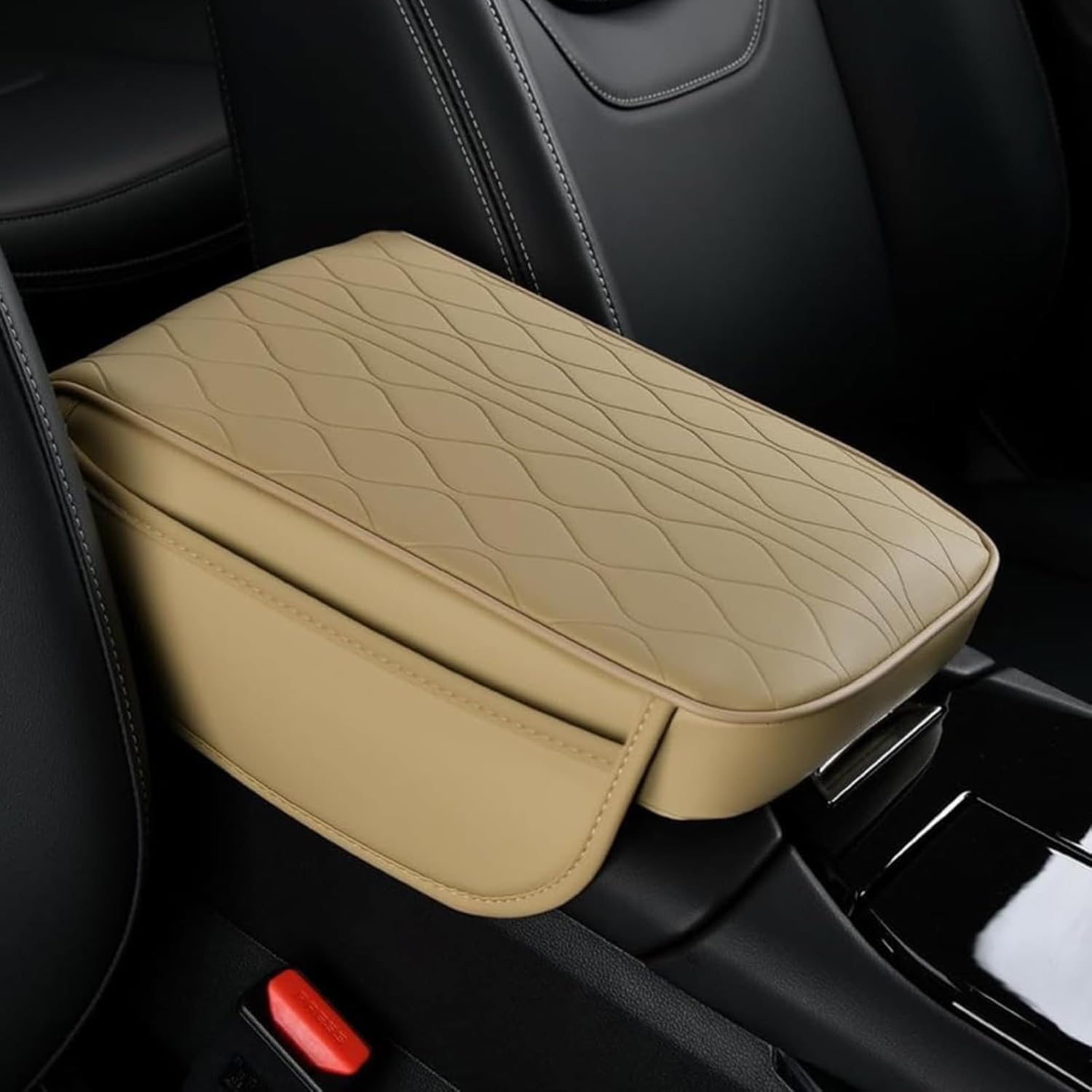 liuhuiffac Armrest Cushion with Side Pocket for Audi A3 Sportback 8Y 2020-2025, Waterproof Memory Foam Centre Console Cover, Diamond Stitched, Beige