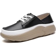 Women's Leather Lace Up Platform Loafers Fashion Round Toe Lightweight Non-Slip Slip-on Casual Sneakers Versatile Daily Comfort Platform Walking Shoes