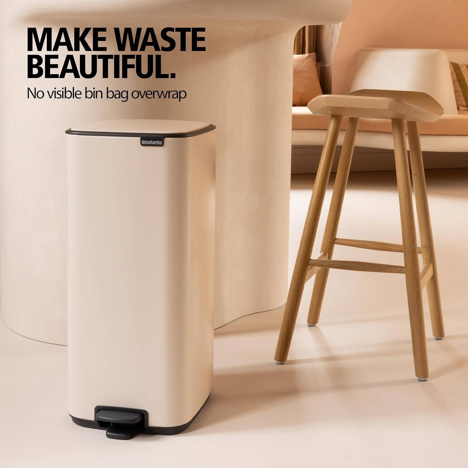 Brabantia Bo Touch Cubo de basura 30L (Plateado mate), cubo basura reciclaje rectangular y compacto, con sistema de abertura Soft-Touch, papelera cocina con cubo extraíble, incluye bolsas PerfectFit