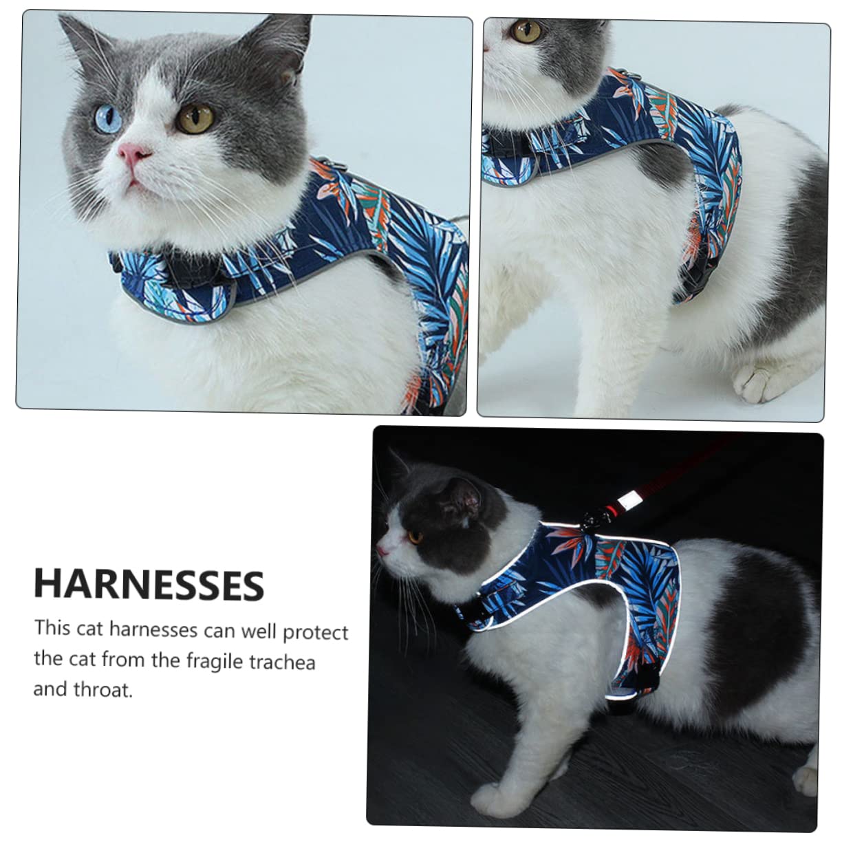 Kisangel 3juegos Arnés Antiescape Reflectante para Gatos Correa Kit De Arnés y Leash De Malla Transpirable para Paseos Nocturnos
