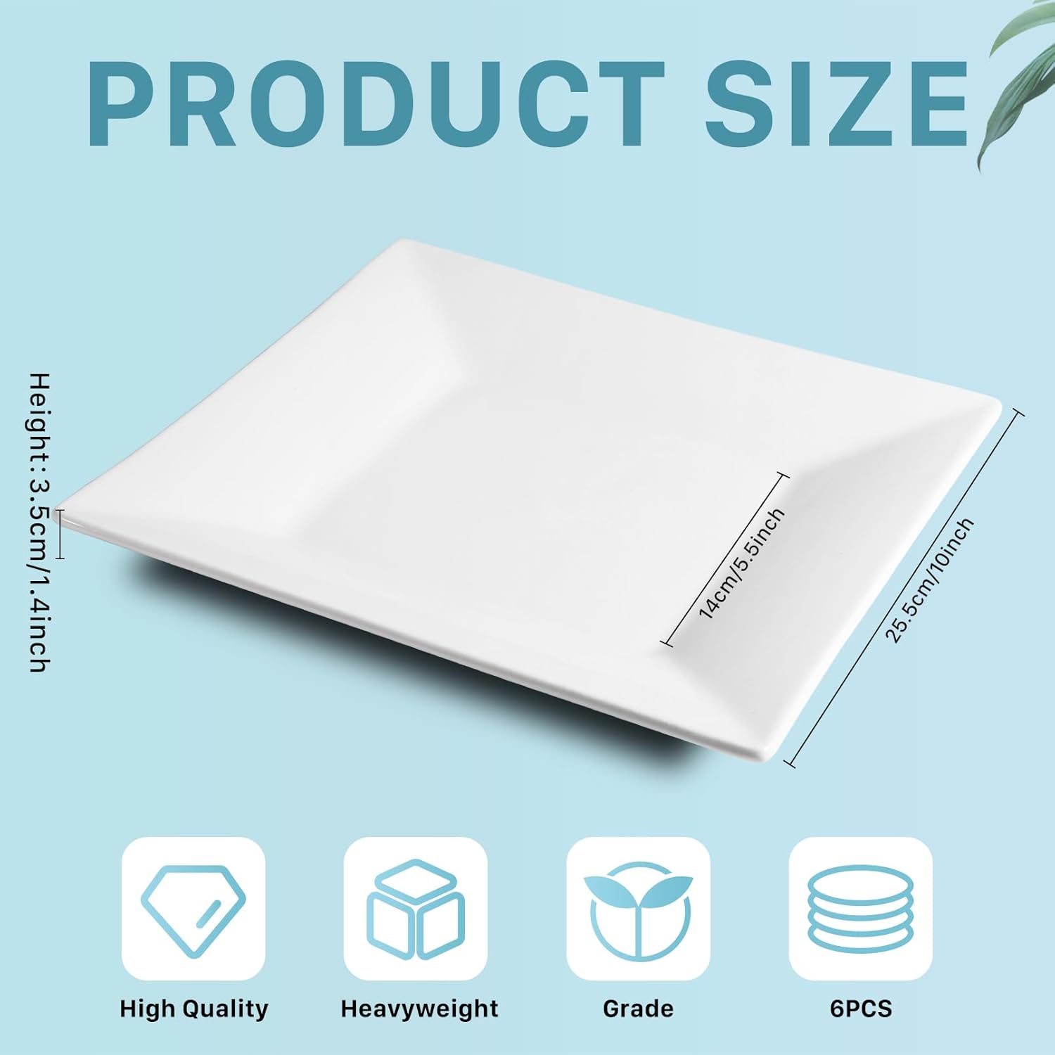 Appetizer Plates Set of 6,10 Inch Porcelain Square Dinner Plates,White Salad Plates,Square Serving Plate for Steak,Pasta,Dessert, Scratch Resistant, Microwave and Dishwasher Safe