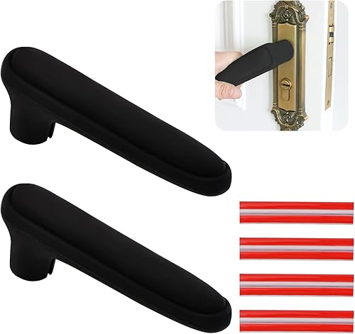 Vista 12 de 2 fundas de silicona mate para manija de puerta, protector antiestático para pomo de puerta, palancas de puerta cuadradas, color beige Grisish