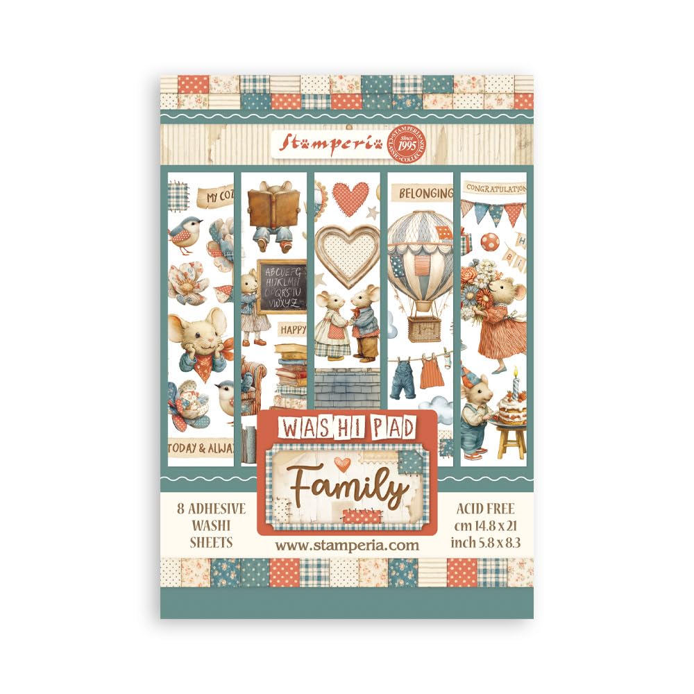 Stamperia - Washi Pad for Scrapbooks, Albums, Cards, Bullet Journals and More, Translucent and Easy to Cut, Acid Free, Perfect for Hobbies, Crafts, and Gifting (Family) (A5) (8 Sheets)