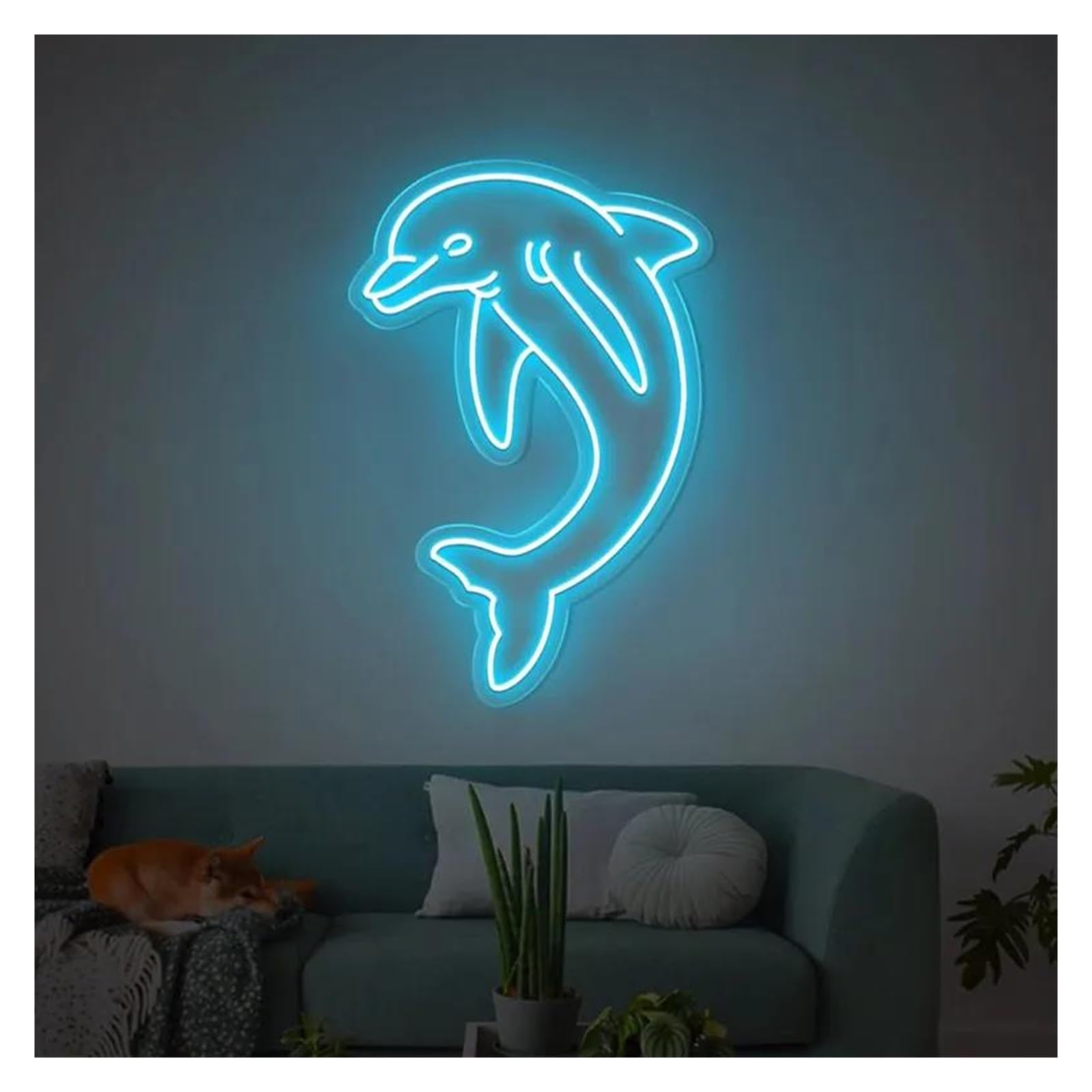 LEMST Signs Lamp Dolphin Neon Sign,Dolphin Neon Lights, Sea Animals Wall Decorative Lamp, Aquarium Home Decor 40x27cm(Ice Blue)