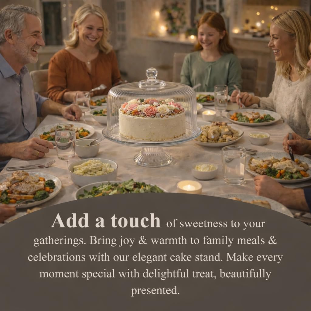 Vintage-Style Glass Cake Stand with Dome Lid – Crystal Dessert Display Glass Cake Stand with Lid for Cakes, Cupcakes, Pastries & Fruits – Elegant Cake Holder with Cover, Timeless Table Décor