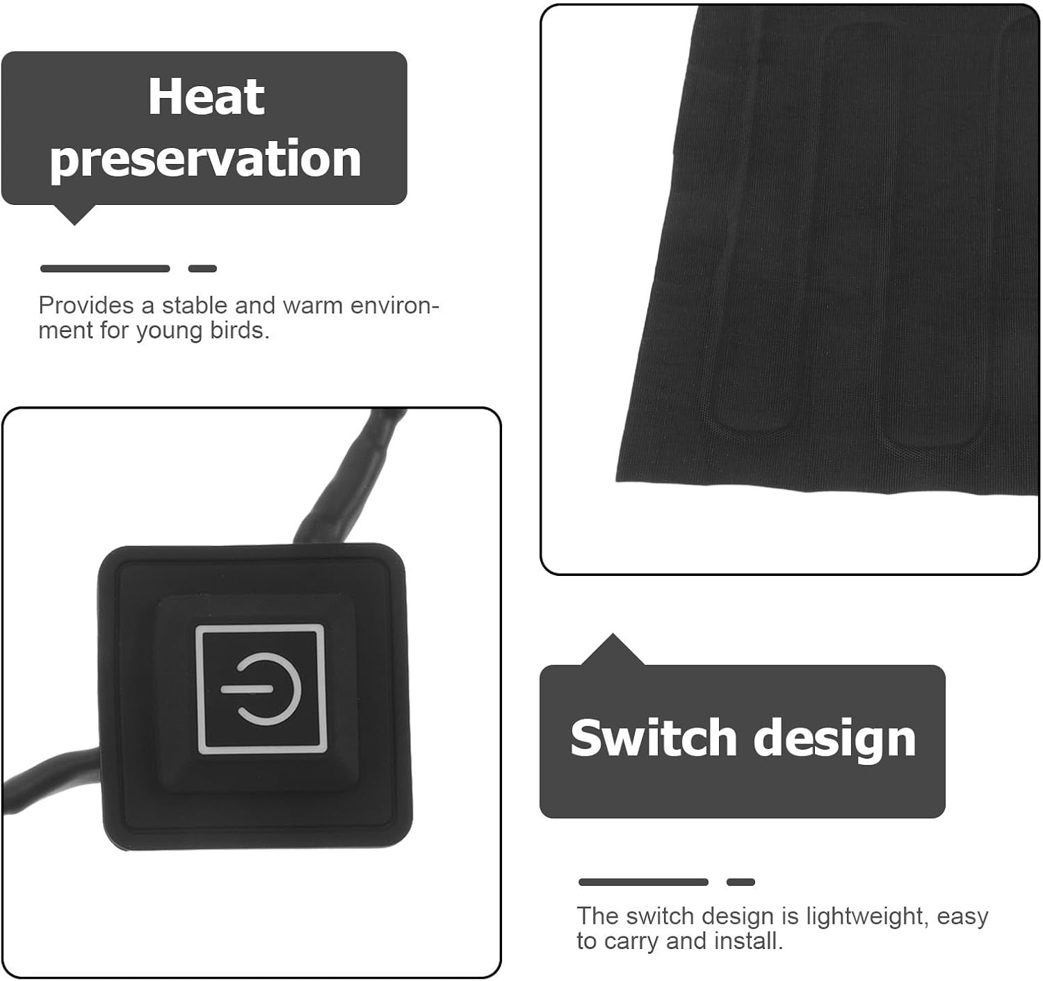 Adjustable Temperature Parrot Heater Pad 8w Black Thermal Insulation Cotton | Bird Brooding and Hand-rearing Use, Soft Cloth Build, Lightweight yet Sturdy Construction, Fits Reptiles and Parrot Care
