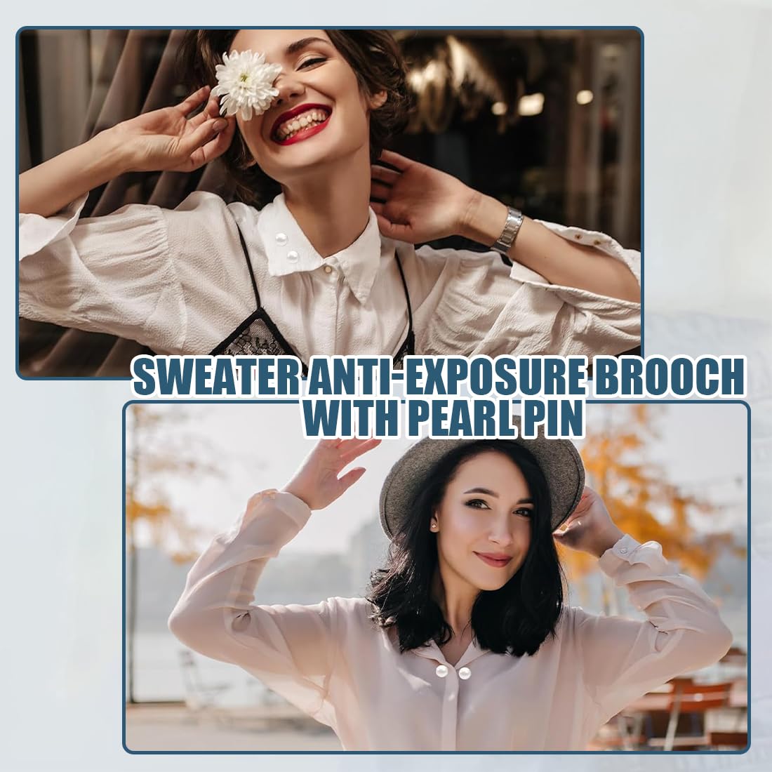 8Pièces Perle Broche, Broche de Perle de Mode, Broche Élégante Fausses Perles Mode Broche de Perle Simulée Épingle Sécurité Clips pour Femmes Pull Col Châle Cardigan Echarpe pour Saint Valentin