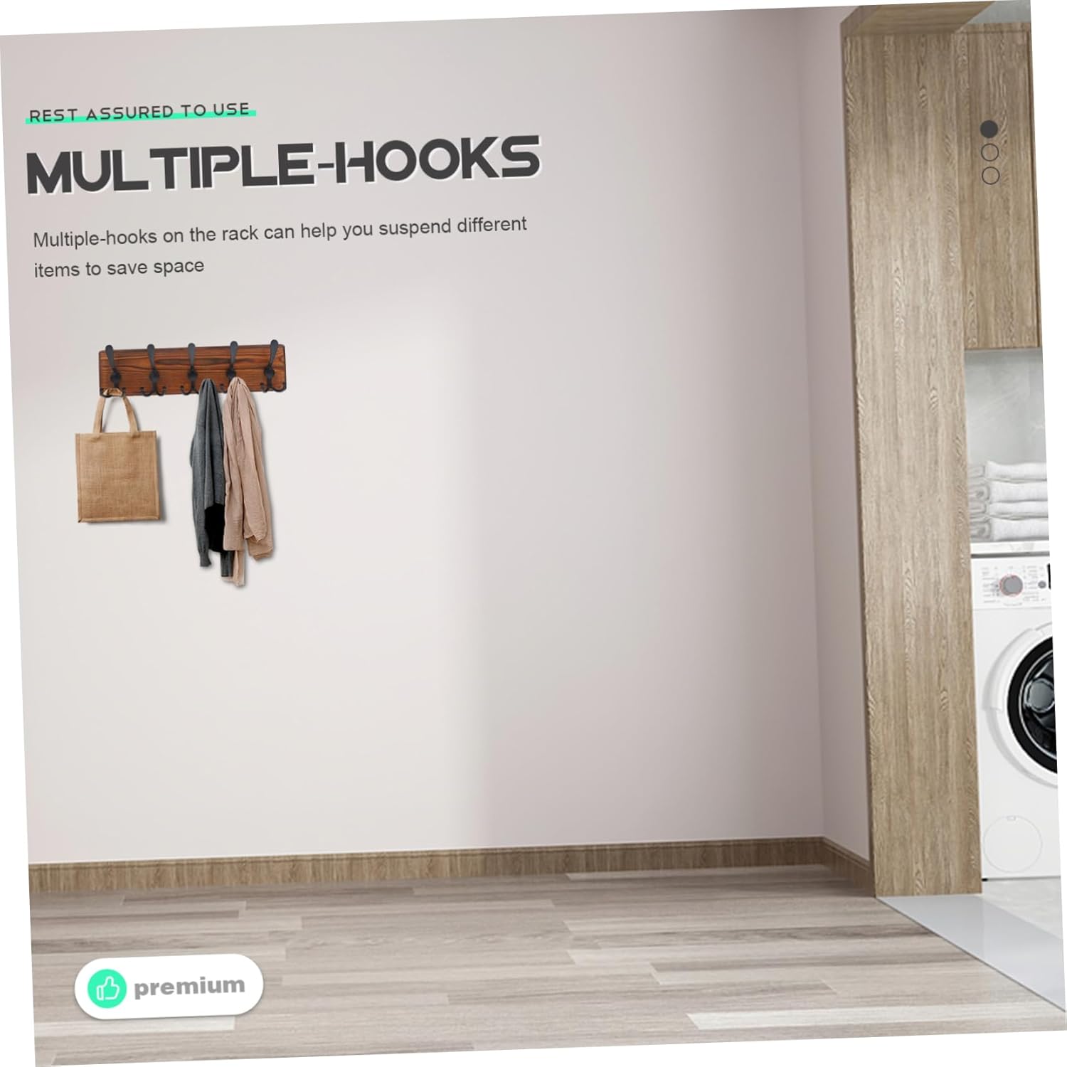 VOSAREA Rustic Wall-Mounted Coat Hanger Rack Key Hook Space-Saving Design for Hallway Strong Load Bearing Easy Installation Decorative Wooden Organizer for Keys Bags and Hats