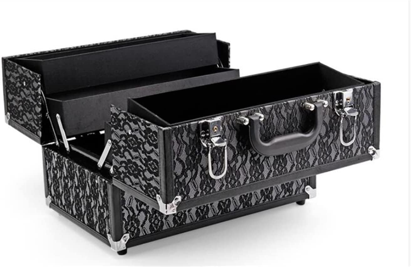 Makeup Train Case Portable Cosmetic Case - 4 Tier Trays Professional Makeup Storage Organizer Box Make Up Carrier Travel Case for Women and Girls - Black