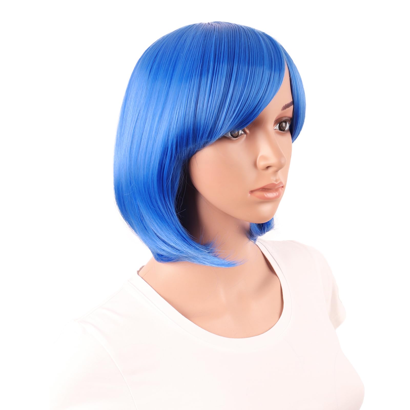 MapofBeauty 12 Inch/30 cm Short Bob Straight Side Bangs Synthetic Fiber Heat Resistant Hair Party Cosplay Wig (Bright Blue) - Image 2