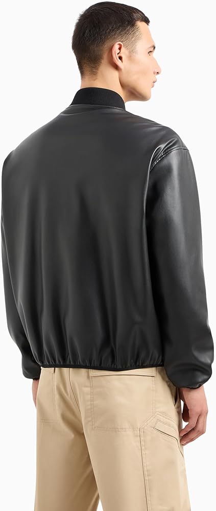 Armani Exchange Men's Embossed Faux Leather Bomber Jacket BLACK