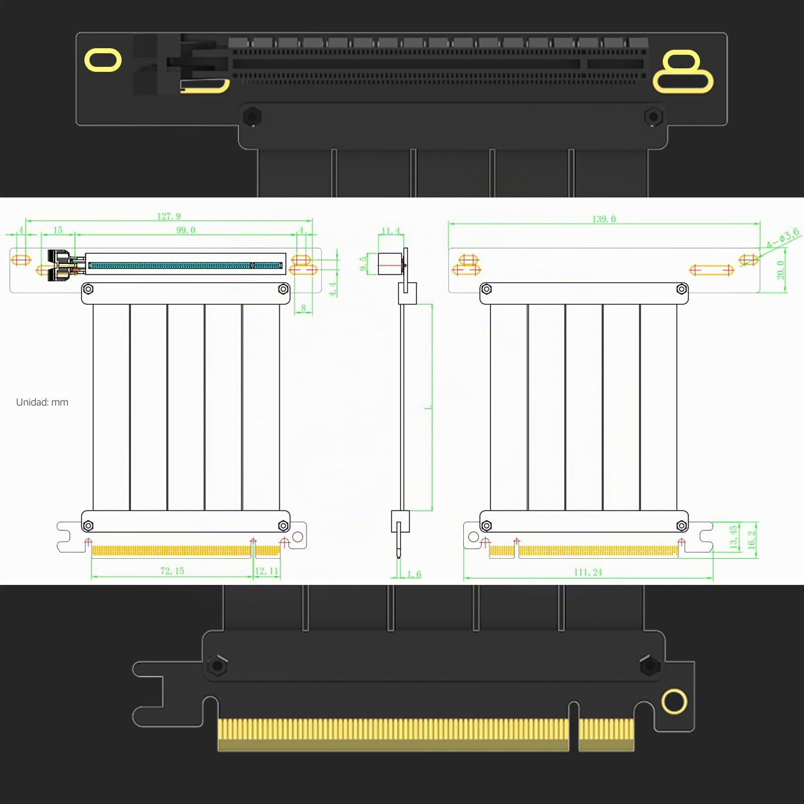 GLOTRENDS 200mm PCIe 3.0 X16 Riser Cable para gama baja PCIe 3.0 GPUs, tales como GeForce RTX 20/GTX 16/GTX 10 Series y AMD Radeon RX5000/VII/RX Vega/R9 Fury Series, etc