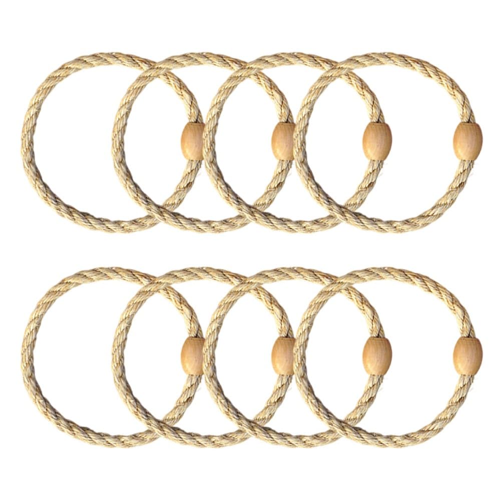 Corde de chanvre jeu lancer d'anneaux 8 anneaux fête plein air perles bois entraînement vitesse agilité noir blanc jaune