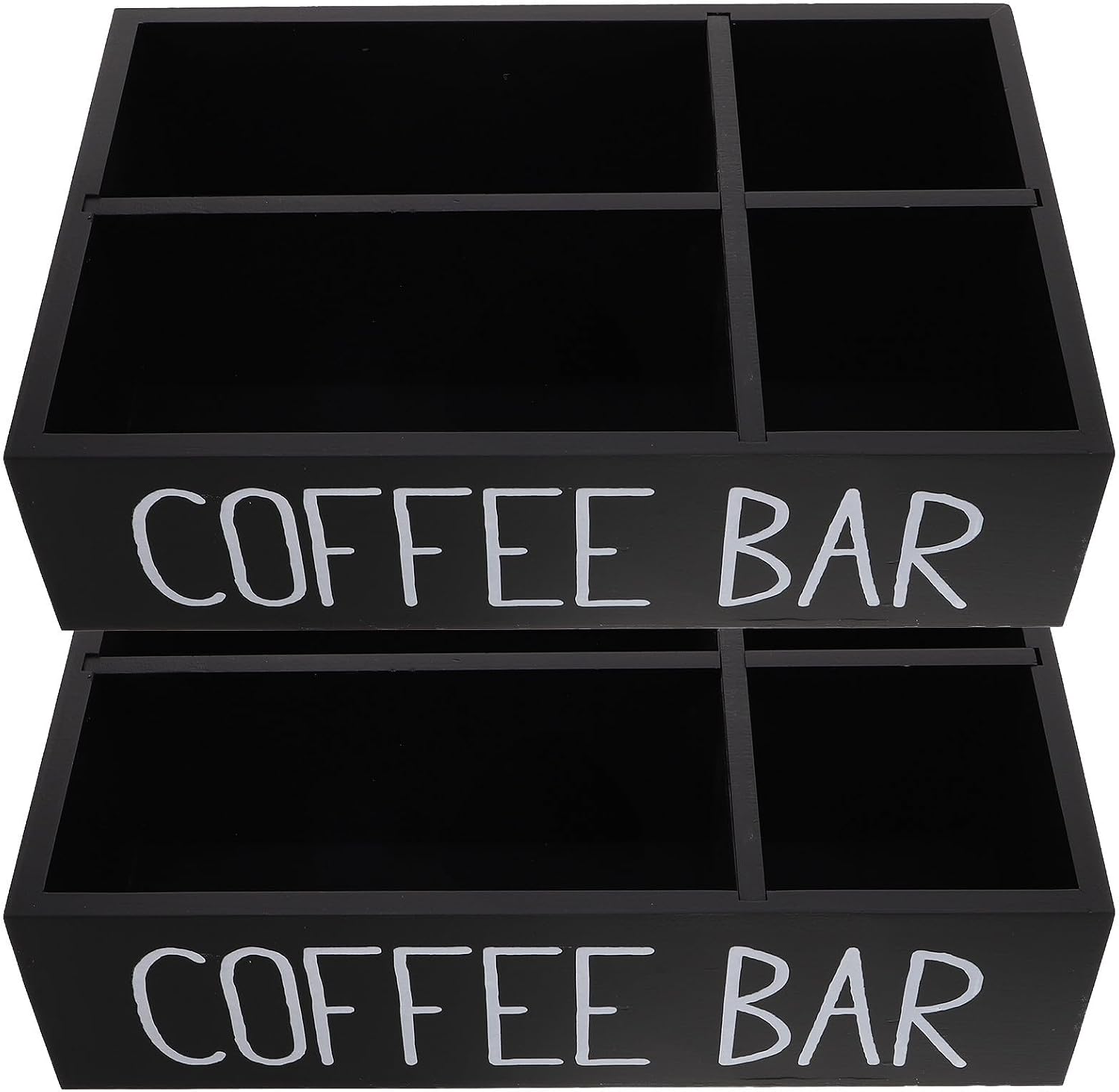 OUNONA 2pcs Wooden Coffee Organizer Box with Dividers for Countertop